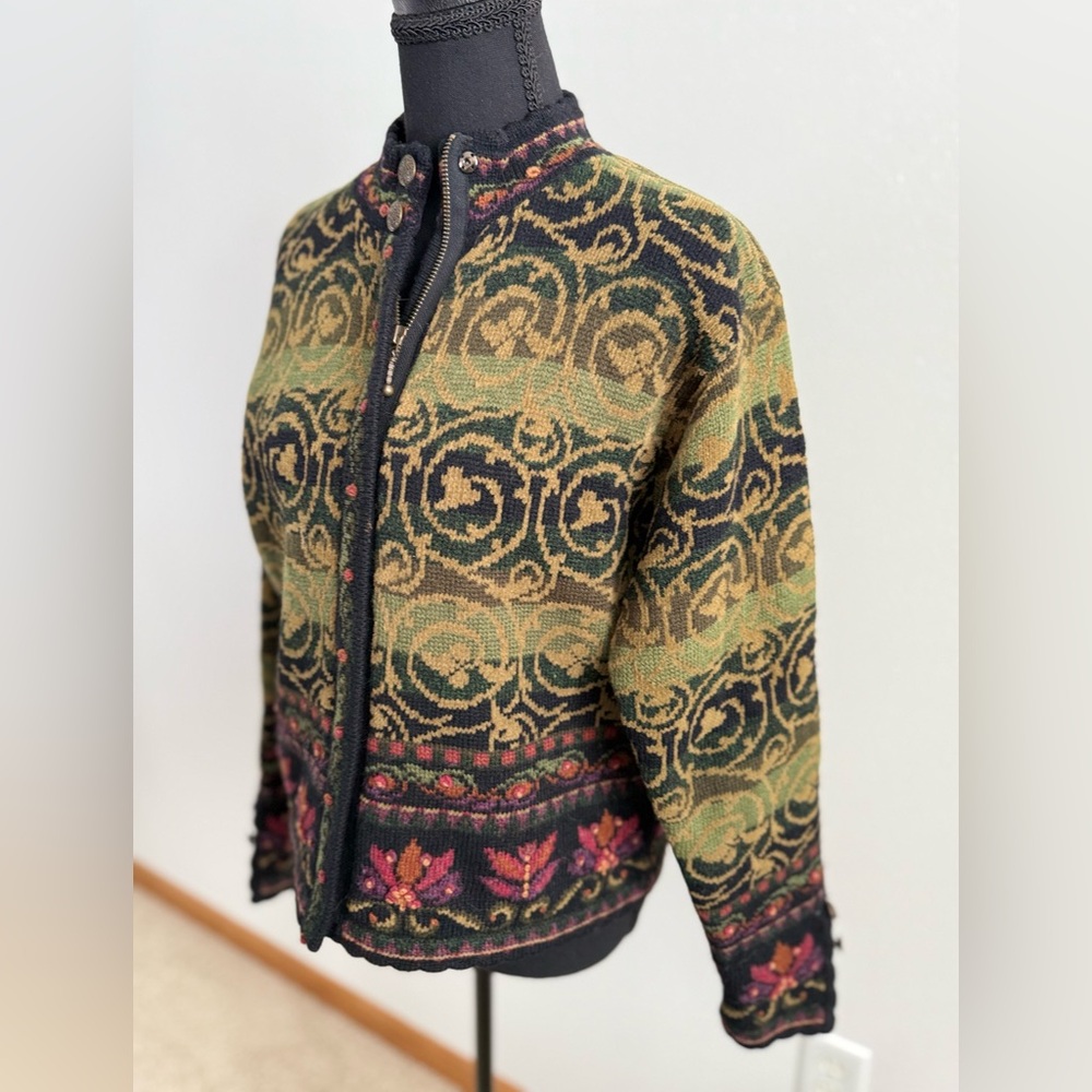 Vintage Icelandic Design Wool Blend Nordic Knit Jacket Small